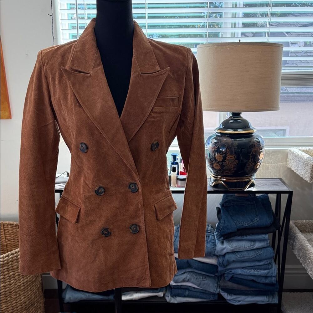 Blank NYC Tobacco Suede Double Breasted Academia Blazer Jacket